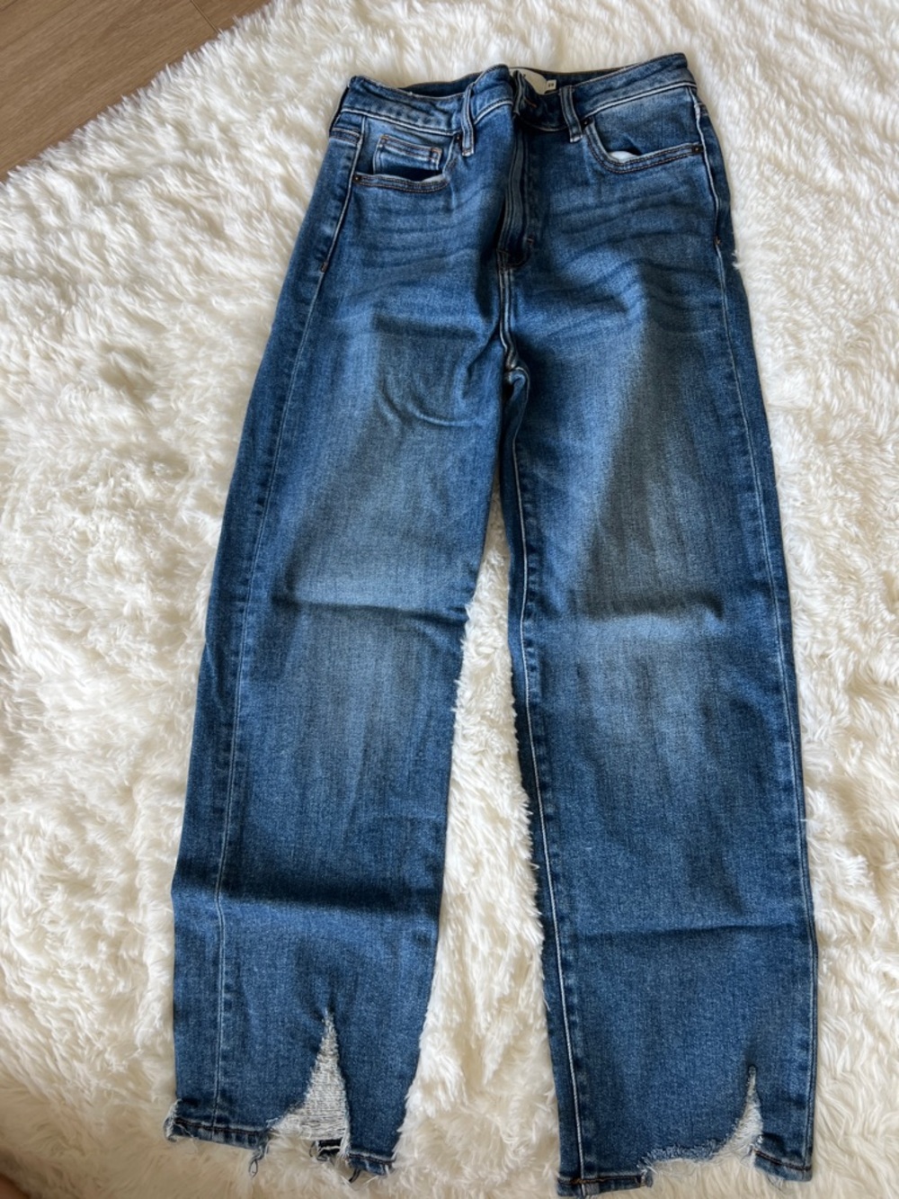 Vici Dark Blue Wide Leg Jeans with Frayed Hem